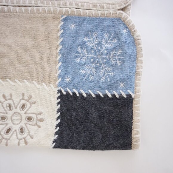 Vintage Christopher Banks Snowflake Patchwork Holiday Cardigan Zip Grandmacore M - Picture 7 of 10